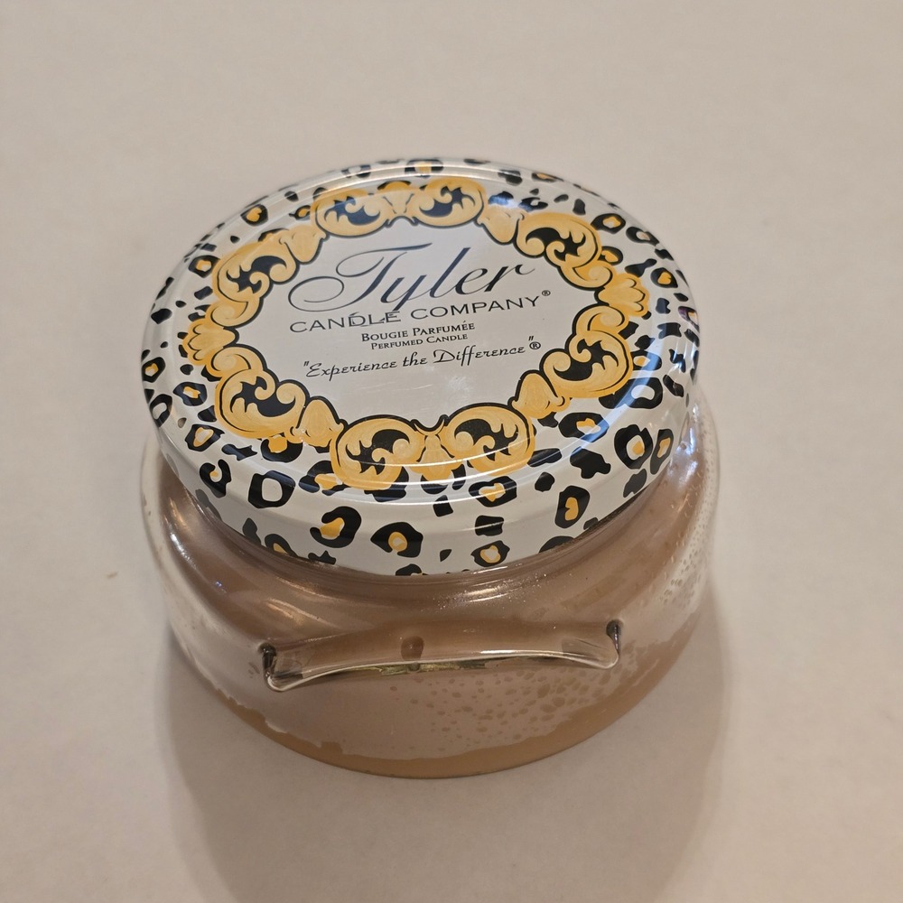 Warm‎ Sugar Tyler Candle Company Candle 3.4oz NEW Tan Leopard Print Lid Jar USA